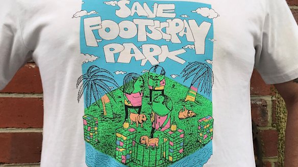 Save Footscray Park merchandise designed by street artist Tia Kass.
