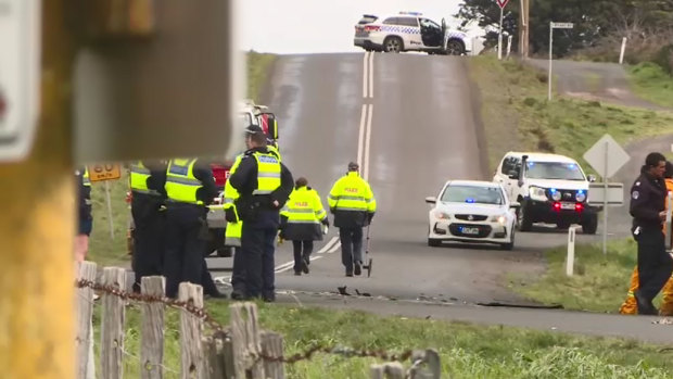 Police at the scene of the crash in Millbrook.