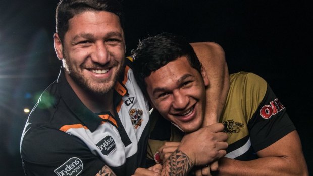 Brothers in arms: Penrith's Dallin Watene-Zelezniak (right) with his brother, Wests Tigers winger Malakai.