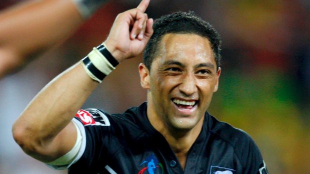Glory days: Benji Marshall celebrating a victory with the Kiwis in the 2008 World Cup final,
