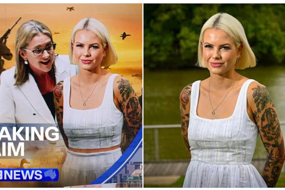 Image of Georgie Purcell used on Nine News (left), and a similar image from the same photo shoot (right).