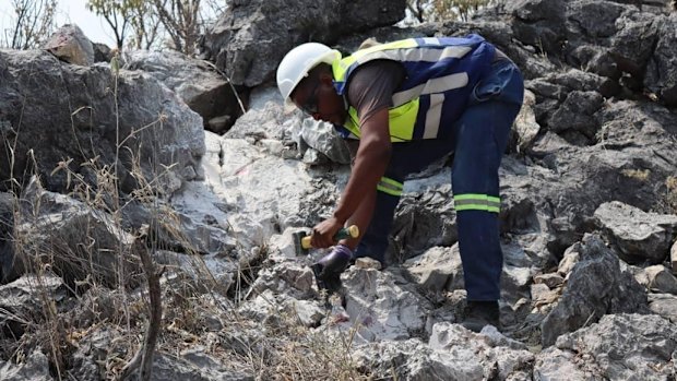 Channel sampling of copper-rich mineralisation at Golden Deeps’ Graceland poly-metallic prospect in Namibia.