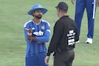 Shreyas Iyer argues with the umpire.