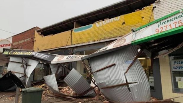 A row of shops in Bedford crumbled in the strong winds.