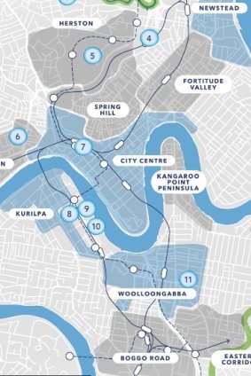 Brisbane’s inner-city priority areas are the riverside South Brisbane Kurilpa precinct, the city centre, Albion, Newstead and the Gabba.