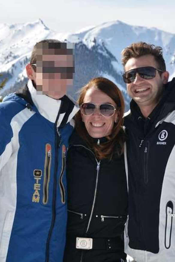 On a skiing  trip with her  son and her  second husband, Anthony Koletti.