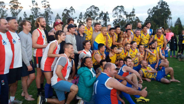 The Santiago Saints and their Bogota Bulldogs opponents after the Andes Cup grand final last year.