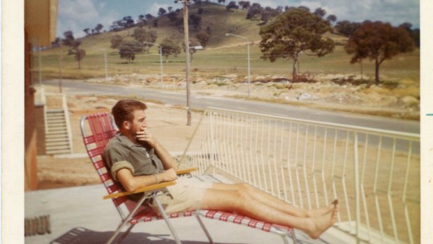 Rosalie Lovell's husband on their front verandah looking over Champion’s farm that eventually become the suburb of Chapman.