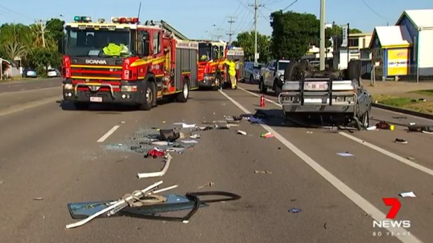 The crash scene in Townsville on Wednesday morning.