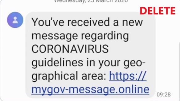 A fraudulent "myGov" text sent in the wake of the COVID-19 outbreak.