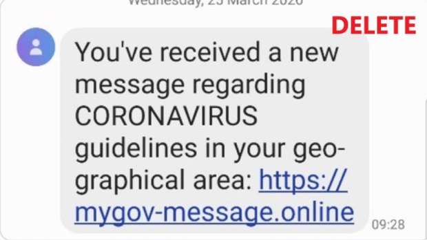 A fraudulent "myGov" text sent in the wake of the COVID-19 outbreak.