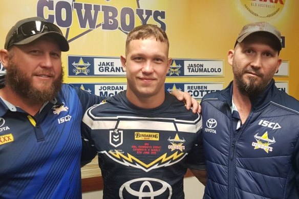 Cowboys forward Reuben Cotter with father Terry (left) and late uncle Dale (right).