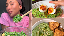 Pea recipes by TikTok creators @pilatesbodyraven, @emthenutritionist, @kitkeenan