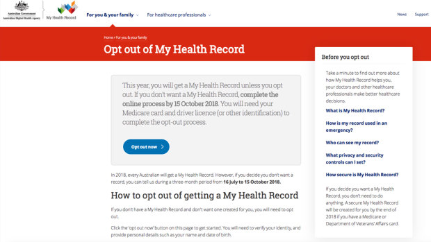 The My Health Record opt-out form.