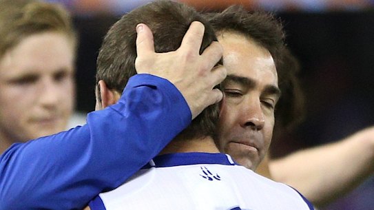 Emotional scenes as Scott embraces Ben Cunnington after North's win. 