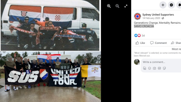 The Sydney United Supporters group makes Nazi salutes.