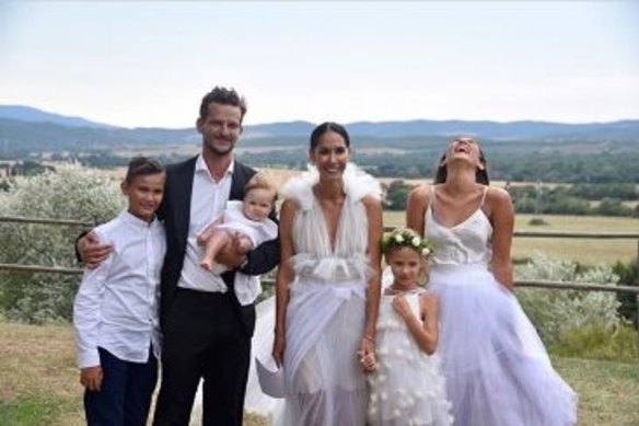 Lindy Klim marries Adam Ellis in Italy surrounded by her three children from her first marriage to Michael Klim and the newlywed's daughter, Goldie.