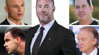 Cain Liddle (top left), Greg Williams, Luke Sayers (centre), Ross Lyon, and Brian Cook (bottom right) all loom as key figures in Carltonâ€™s game of thrones.