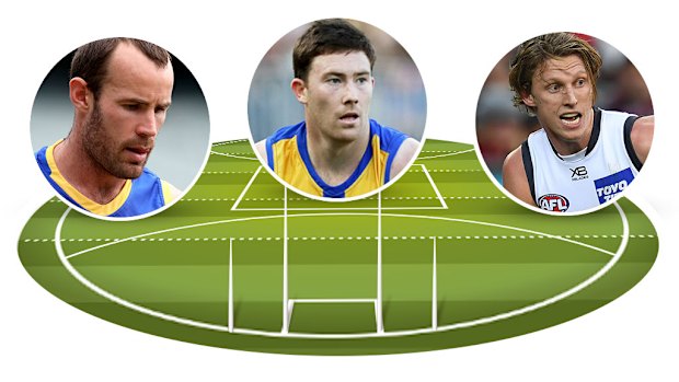 The half-backs: Shannon Hurn, Jeremy McGovern and Lachie Whitfield.