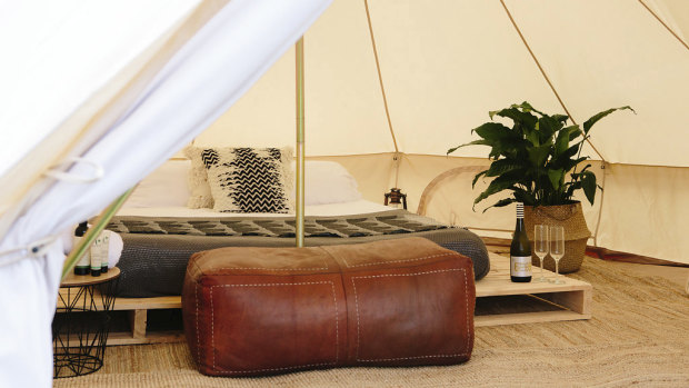 A Twilight Glamping setup can include everything from comfy beds to snack boards and indoor plants. 