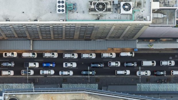 Going nowhere fast: Traffic in the CBD, seen from Sydney Tower. 