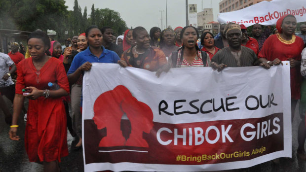 Nigerian women attend a demonstration calling on the government to rescue the kidnapped schoolgirls.