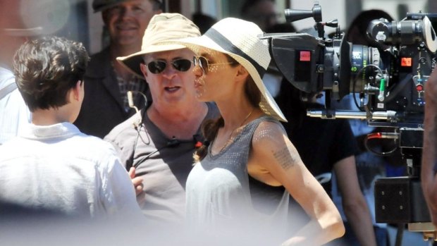Angelina Jolie on the set of Unbroken, which she made in Australia.
