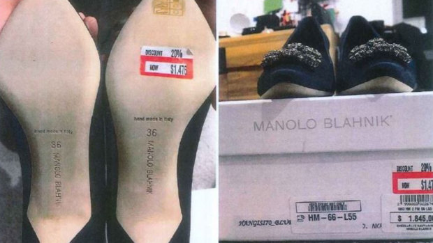 A customer's photo of allegedly counterfeit Manolo Blahnik heels, tendered in the Federal Court.