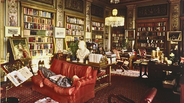 The 11th Duke of Devonshire takes a nap in the Lower Library of Chatsworth House, Derbyshire, circa 1995.