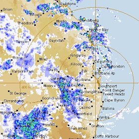 The south-east Queensland radar showing heavy rain approaching on Wednesday afternoon. 