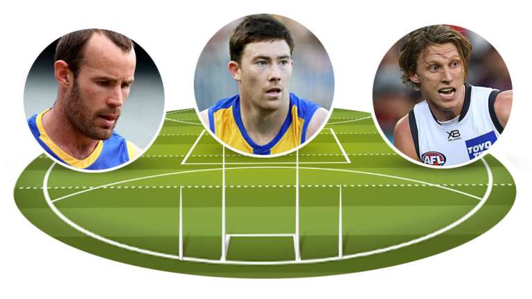 The half-backs: Shannon Hurn, Jeremy McGovern and Lachie Whitfield.