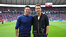 Hugh Jackman and Ryan Reynolds seen at a football match together