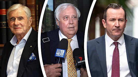Seven West Media chairman Kerry Stokes, Queensland mining billionaire Clive Palmer, WA Premier Mark McGowan