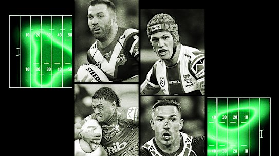 Andrew Johns grand final graphic: Kalyn Ponga, James Tedesco, Francis Manuleleua and Reece Robson.