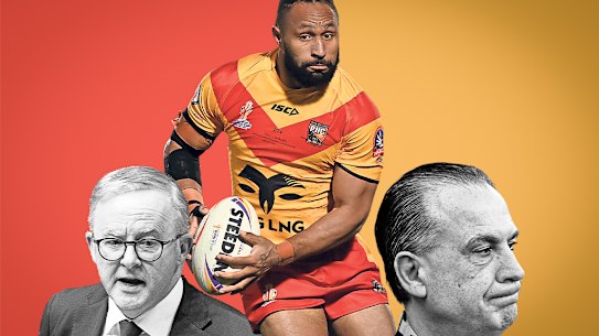 Anthony Albanese, Justin Olam and Peter V’landys.