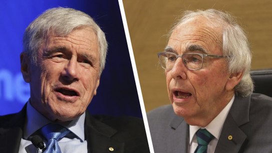 Seven West Media chairman Kerry Stokes and Perth Casino Royal Commission lead commissioner Neville Owen. 