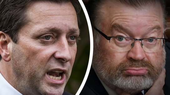 Victorian Opposition leader Matthew Guy and MP Bernie Finn.