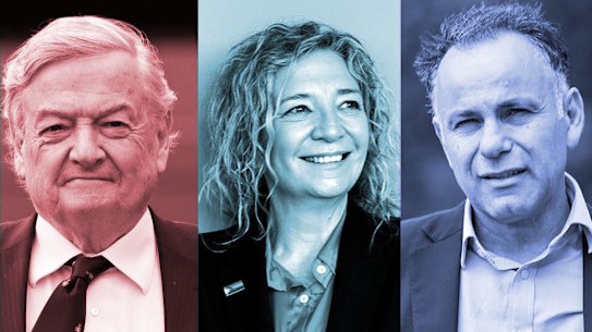 Hawthorn candidates John Kennedy, the sitting Labor MP (L), teal Melissa Lowe (C) and Liberal John Pesutto.