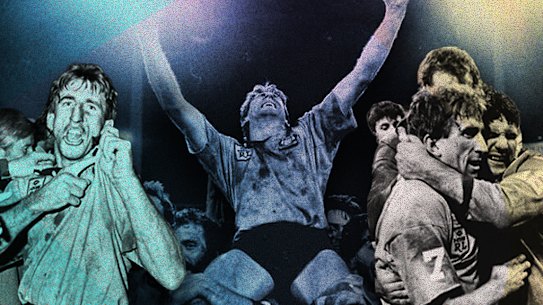 Steve Mortimer celebrates winning the 1985 State of Origin series