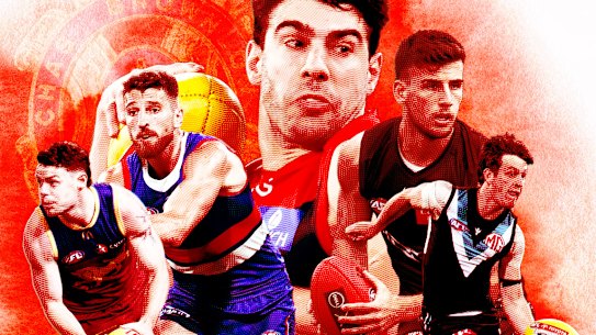 Lachie Neale, Marcus Bontempelli, Christian Petracca, Nick Daicos, and Zak Butters.