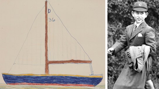 King Charles aged 9, in 1958, and his drawing gifted to Head Matron Stella Jack.