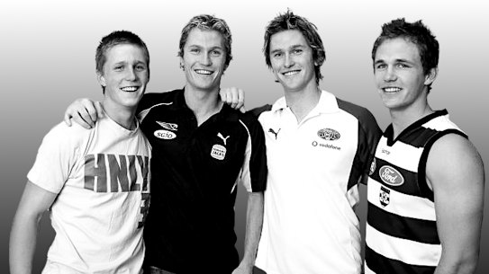 Scott, Adam, Troy and Joel Selwood at home in Bendigo in 2006.