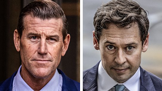 Ben Roberts-Smith (left) and Nick McKenzie outside the Federal Court in Sydney earlier this month.