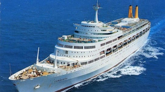 The P&O ocean liner SS Canberra, colloquially known as the Great White Whale. The ship operated from 1961 to 1997, and was briefly requisitioned by the UK government in 1982 to transport troops to the Falkland Islands. 