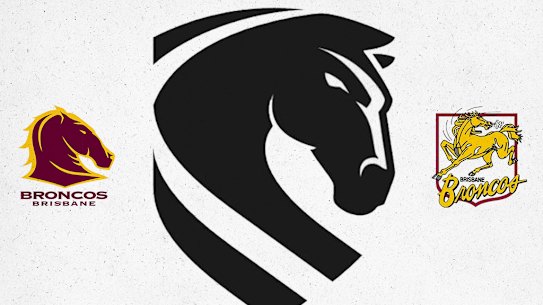 The Brisbane Broncos’ logo submitted for trademark protection, alongside the current (left) and original (right) logos.