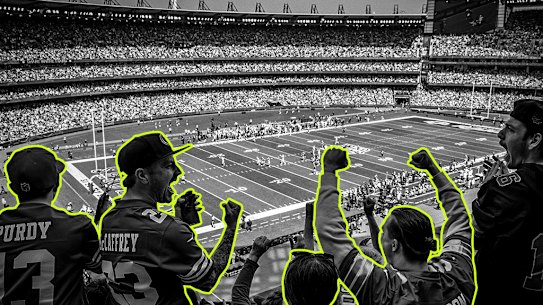 NFL fans cheer on the San Francisco 49ers and the LA Rams at the MCG in September 2026.