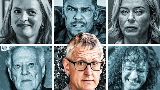 What to stream this week (from top left): Imperfect Women; War Machine; Gone; Chris Fleming: Live at the Palace; Louis Theroux: Inside the Manosphere; and Ghost Elephants.