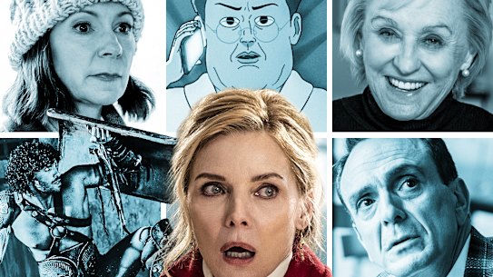 What to stream this week (clockwise from top left): Elsbeth; Common Side Effects; The New Yorker at 100; Brockmire; Oh. What. Fun; and Spartacus: House of Ashur. 