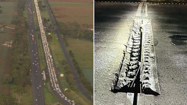 The road issue that caused long delays on the Princes Freeway. Composite.