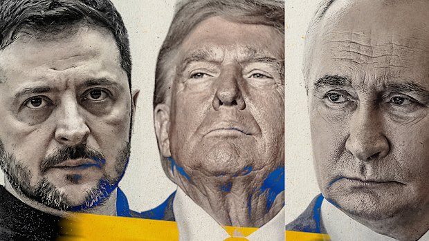 Ukrainian President Volodymyr Zelensky, US President Donald Trump and Russian President Vladimir Putin.